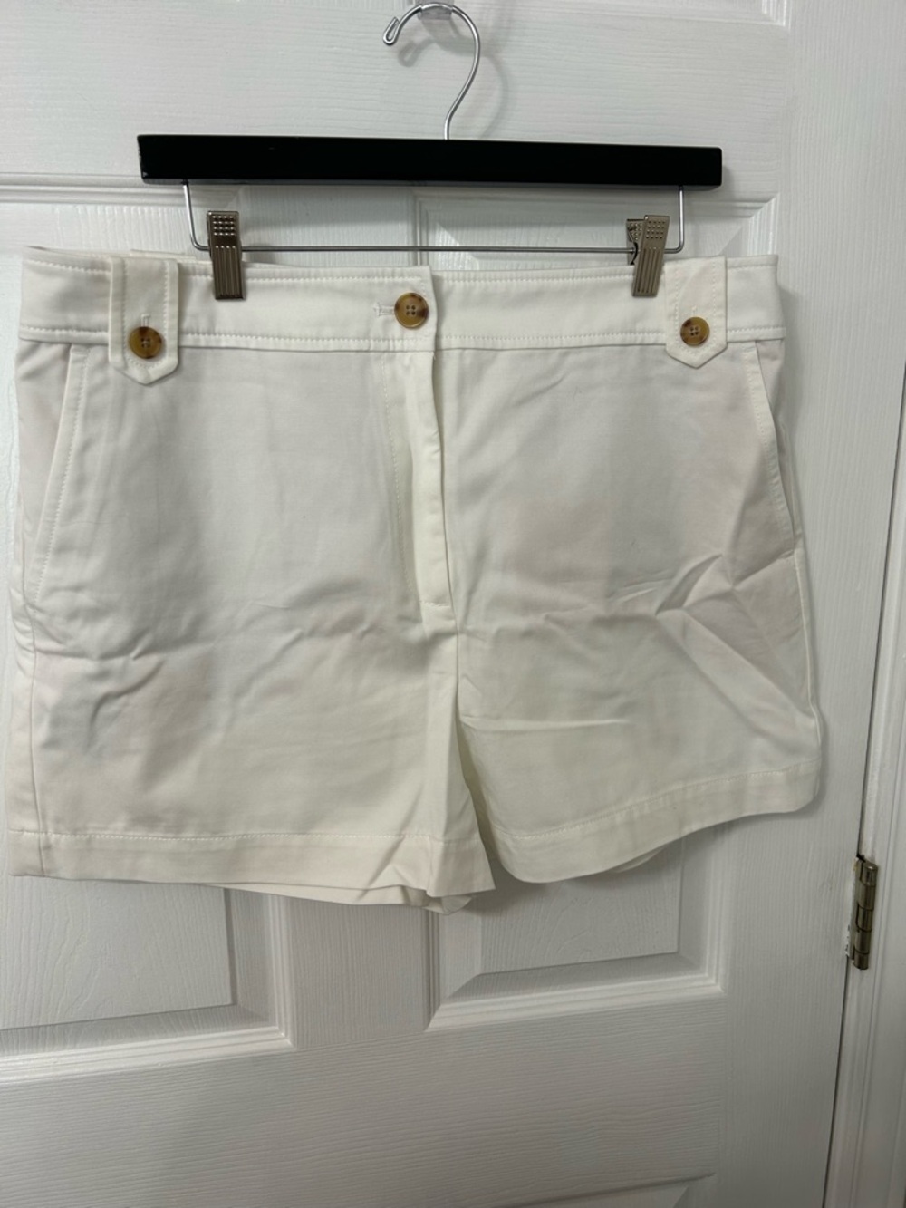 LOFT Cream High-Rise Button-Tab Bermuda Shorts